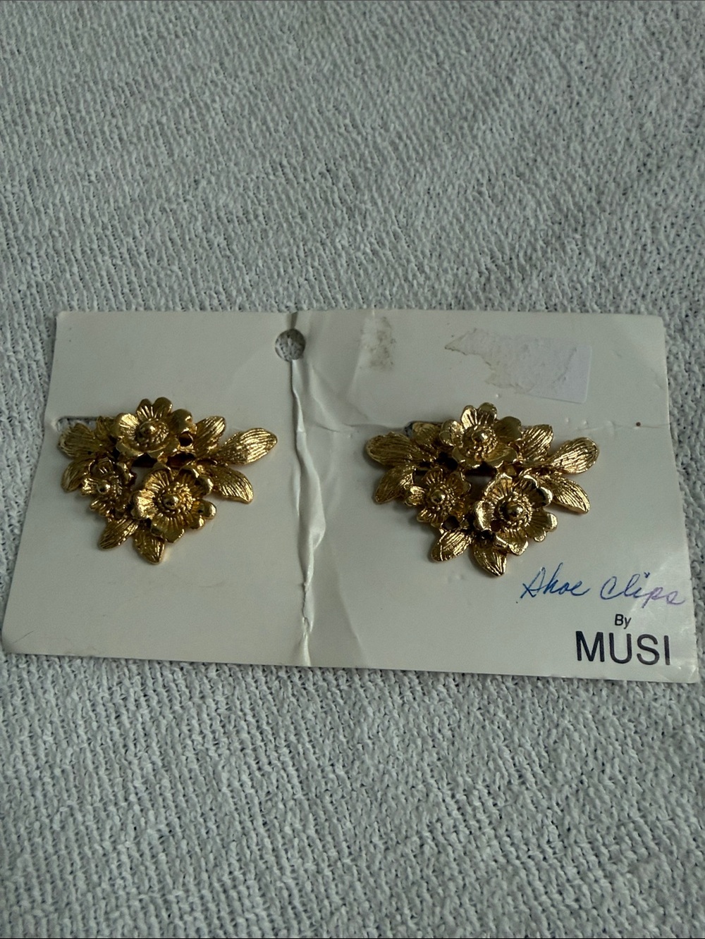 VTG MUSI GoldTone Floral Flower Shoe Clips